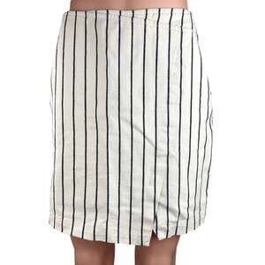 Madewell Women's White/Black Stripped Zip Closure Slit Straight Mini Skirt Sz 2